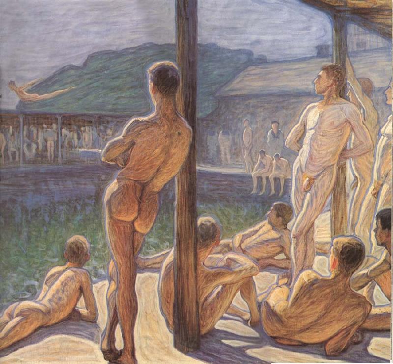 Eugene Jansson in navy bathing hut Norge oil painting art